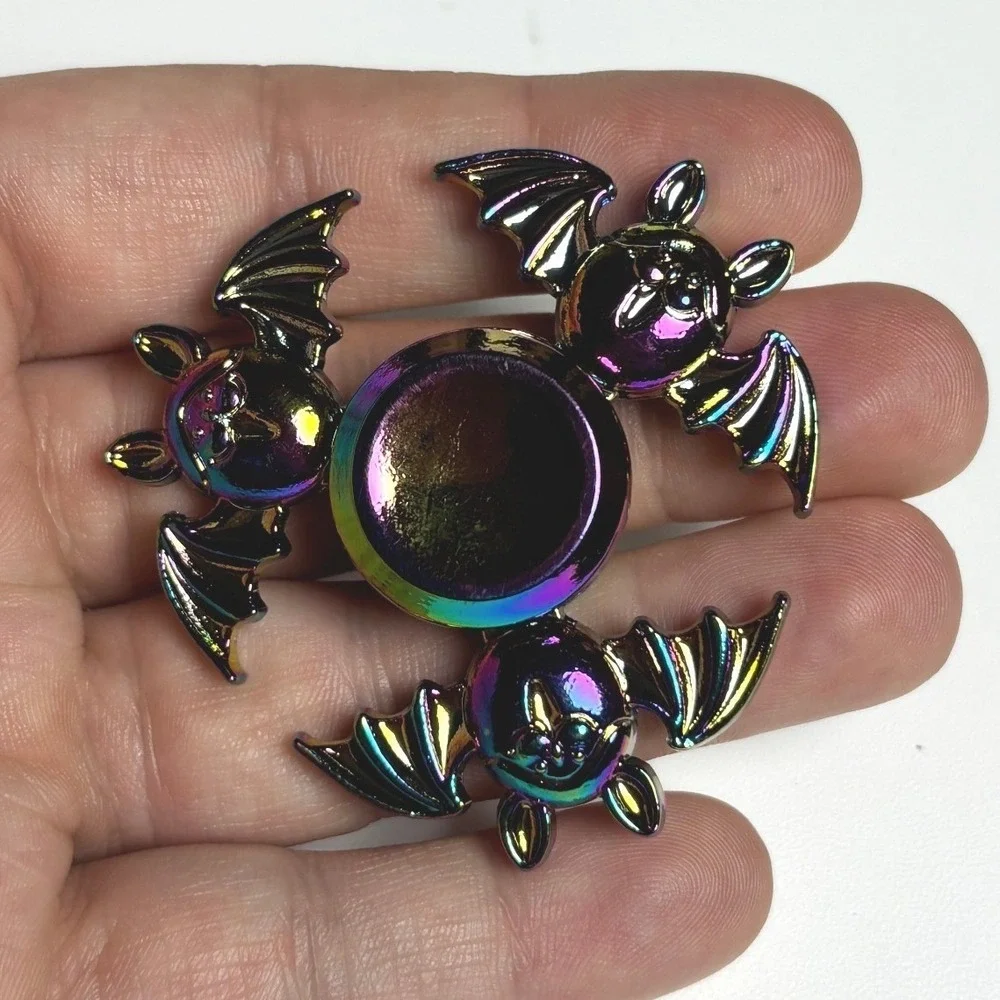 Metalic Rainbow‎ Bat Fidget Spinner Metal Goth Halloween Sensory Toy